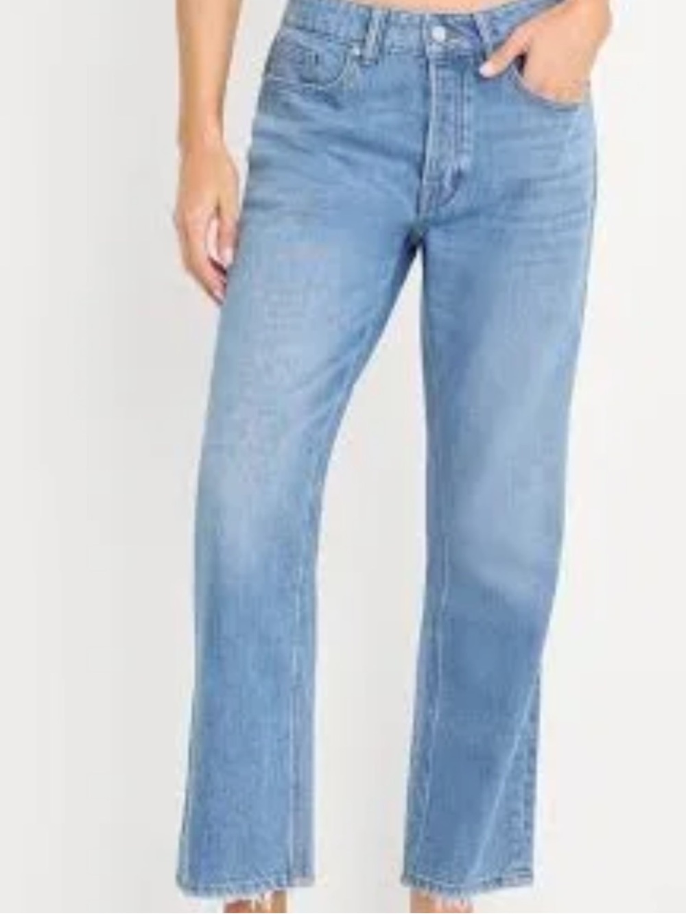 Good American Straight-Leg Blue Women’s Jeans with Cut Fray Bottoms